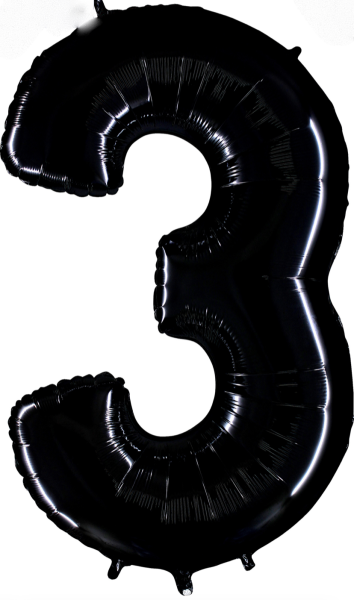 Folienballon - Zahl 3: Schwarz - ø 102cm